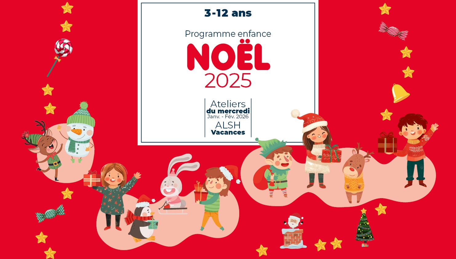 bandeau-noel 4 mains tenant 4 déchets différents : plastique, métal, carton, verre